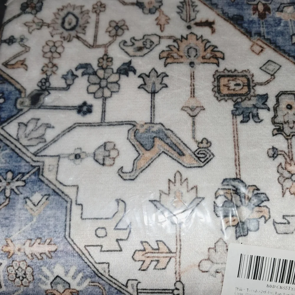NWT 2'x6' Boho Rug Runner Non-Slip Machine Washable In Blue/Cream/Beige/Gray